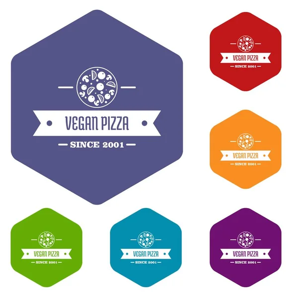 Pizza vegan icons vector hexahedron — Stock Vector