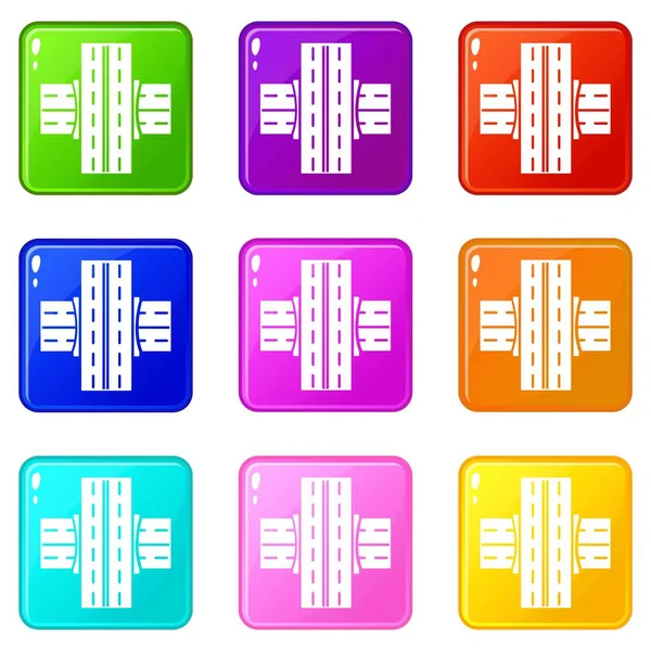 Brug over weg icons set 9 kleur collectie — Stockvector
