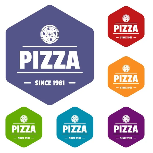 Pizza tomate iconos vector hexaedro — Vector de stock