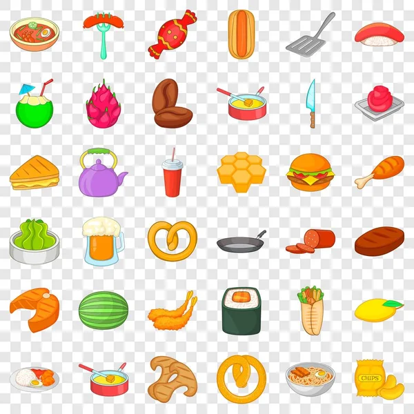 Delicioso conjunto de ícones de comida, estilo cartoon — Vetor de Stock