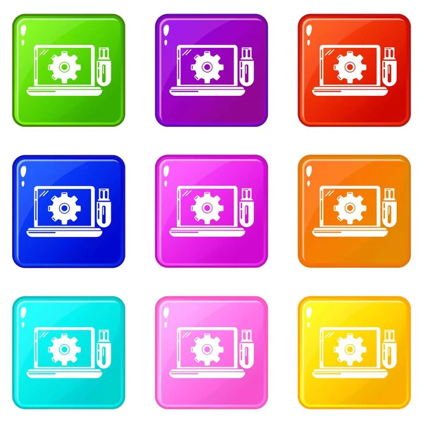 Laptop repair icons set 9 color collection — Stock Vector
