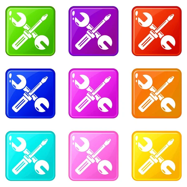 Tools repair icons set 9 color collection — Stock Vector
