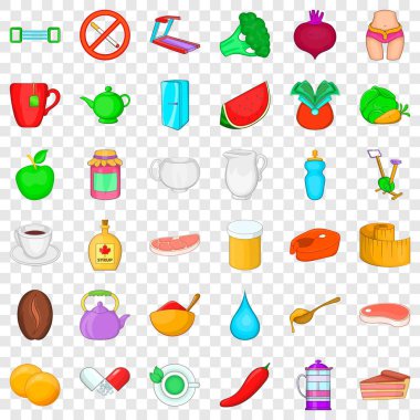 Diyet ürün Icons set, karikatür tarzı