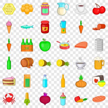 Stil Icons set yemek, çizgi film