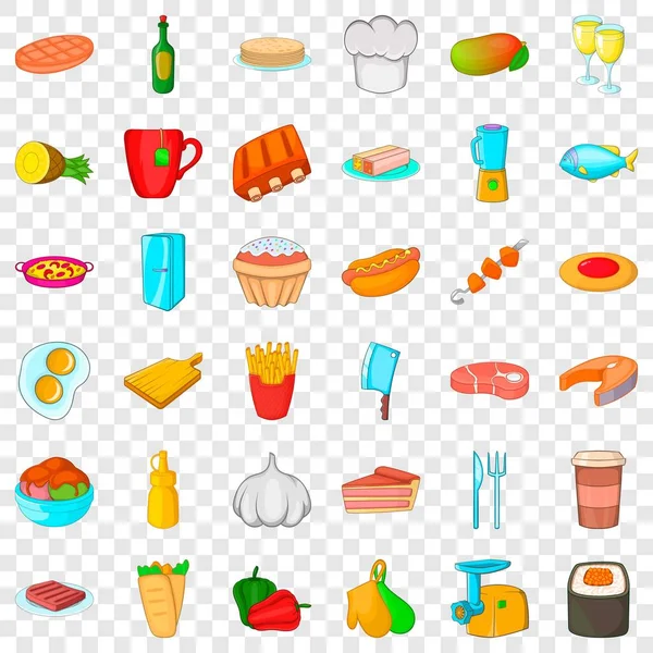 Grote diner iconen set, cartoon stijl — Stockvector