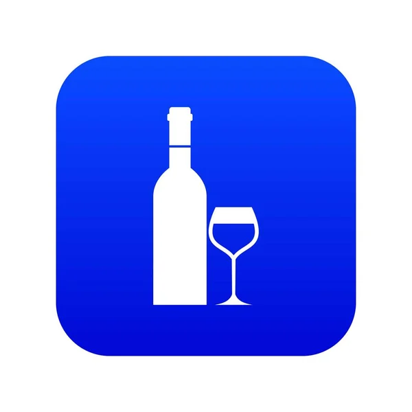 Glas und Flasche Wein Ikone digital blue — Stockvektor