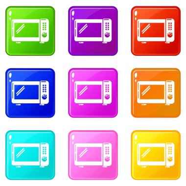 Mikrodalga fırın simgeleri 9 renk koleksiyonu ayarlamak