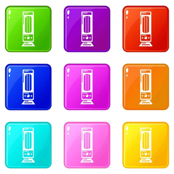 Oil heater icons set 9 color collection — Stock Vector