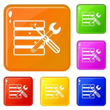 Tornavida ve spanner simgeleri vektör renk ayarlamak ile veritabanı