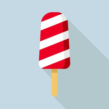 Kırmızı çizgili buzlu dondurma simgesi, düz stil