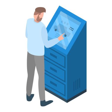 Monitör simgesi, izometrik tarzı üzerinde Adam kontrol araba