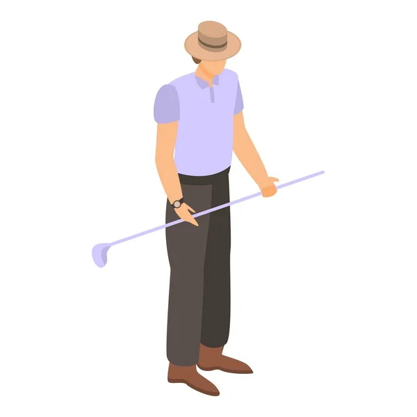 Homme américain avec bâton de golf icône, style isométrique — Image vectorielle