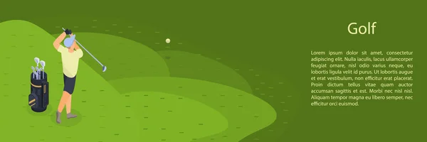 男子打高尔夫球概念横幅，等轴测风格 — 图库矢量图片