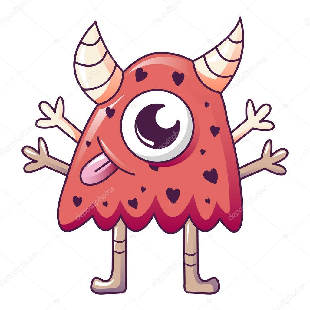Red one eye monster icon, cartoon style