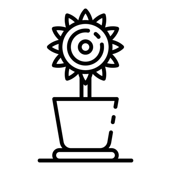 Lindo icono de maceta de flores, estilo de esquema — Vector de stock