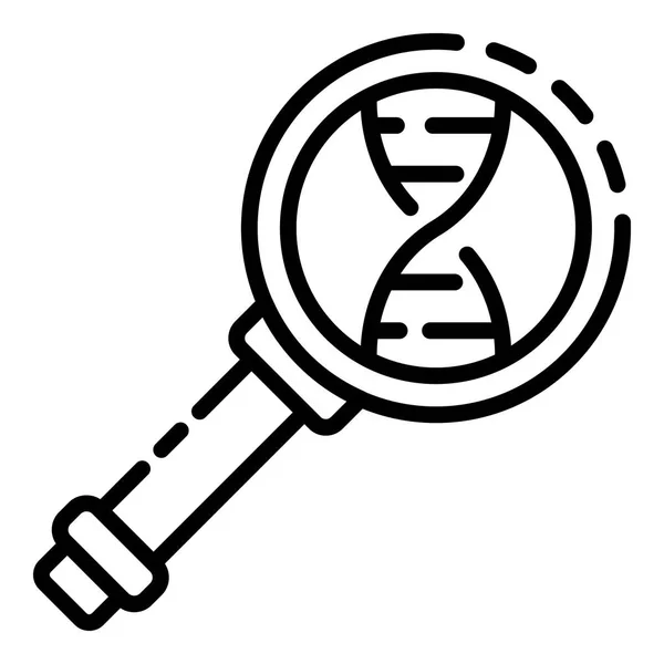 DNA helix in magnifier icon, outline style — Stock Vector