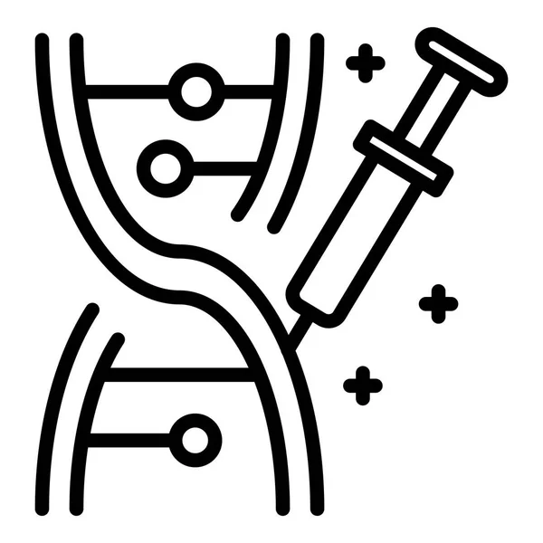 Cadena de ADN e icono de la jeringa, estilo de esquema — Vector de stock