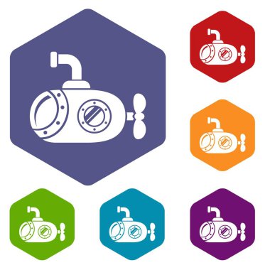 Bathyscaphe icons vector hexahedron