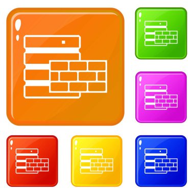 Veritabanı ve tuğla duvar simgeleri vektör renk ayarlamak