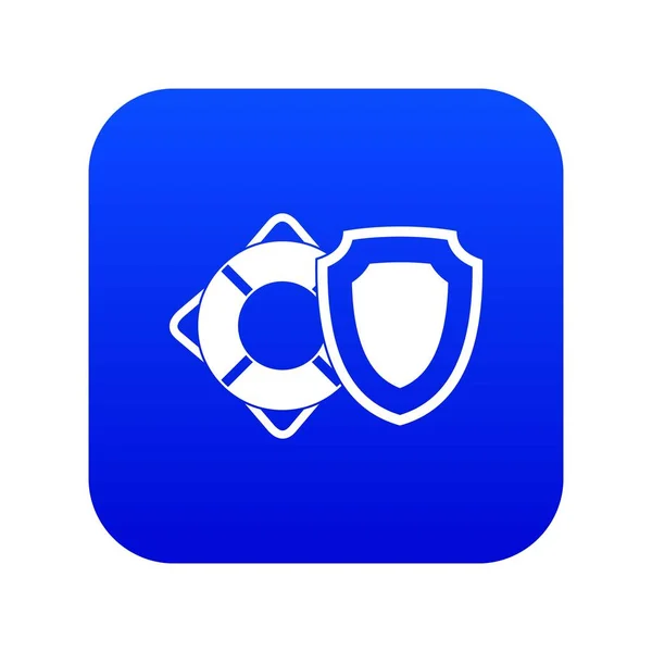 Lifebuoy y escudo de seguridad icono azul digital — Archivo Imágenes Vectoriales