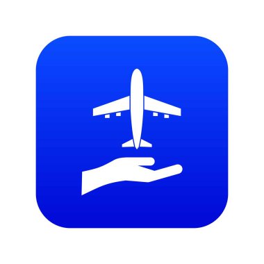 Uçak ve palmiye simgesi dijital mavi