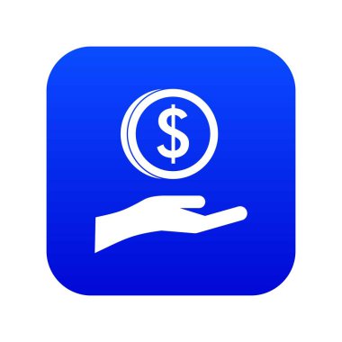 El ve dolar sikke simgesi dijital mavi