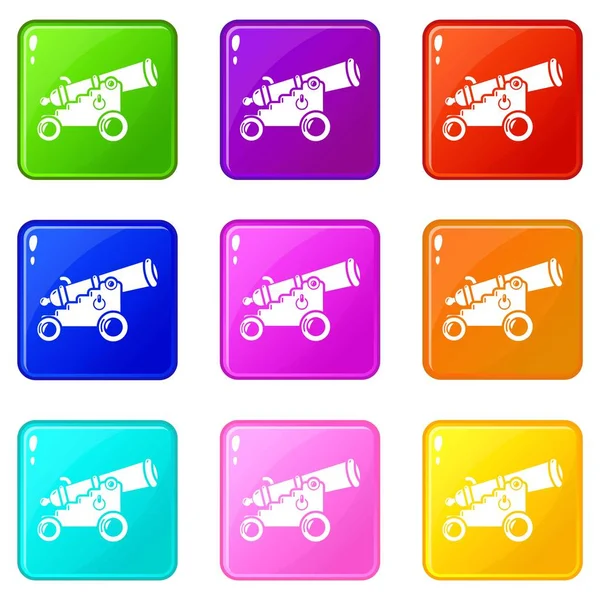 Amenazante conjunto de iconos de cañón 9 colección de colores — Vector de stock