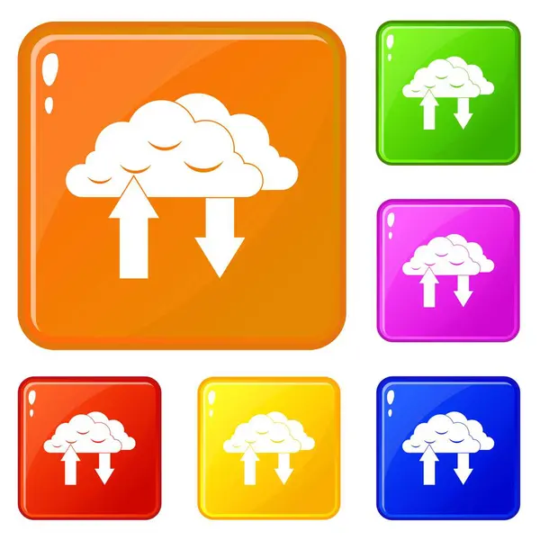 Nubes con flechas iconos de color vector conjunto — Archivo Imágenes Vectoriales