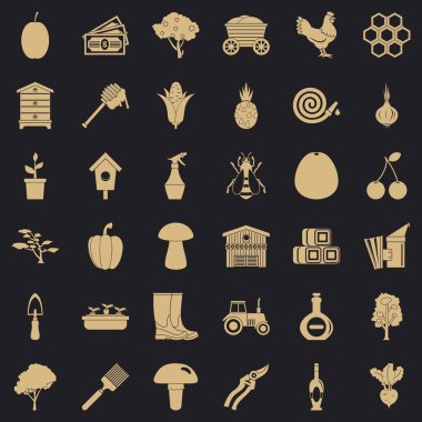 Zor tarım Icons set, basit tarzı