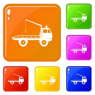 Araba çekme kamyon simgeleri vektör renk seti