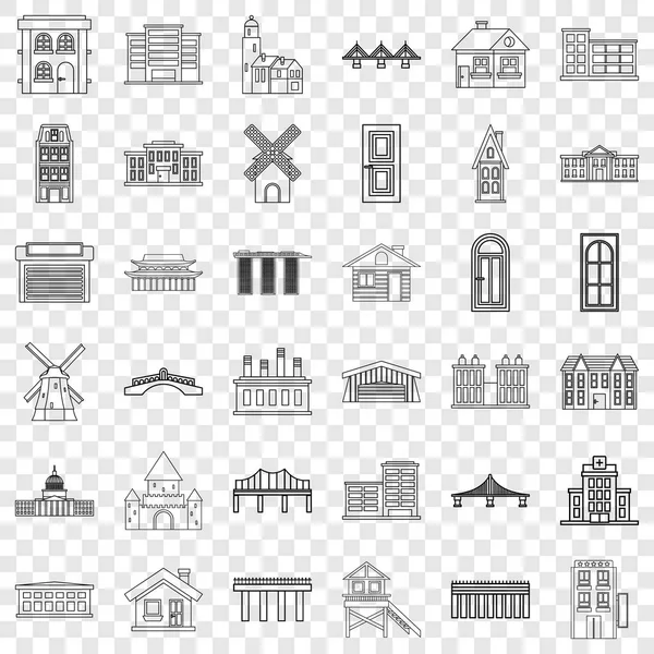 Ensemble d'icônes de bungalow, style contour — Image vectorielle