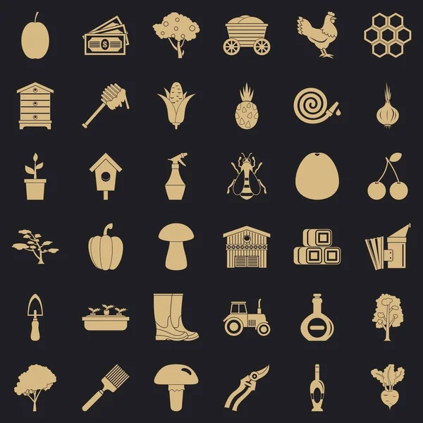 Zor tarım Icons set, basit tarzı