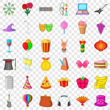 Eğlenceli tatil Icons set, karikatür tarzı