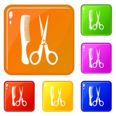 Makas ve tarak simgeleri vektör rengini ayarlar