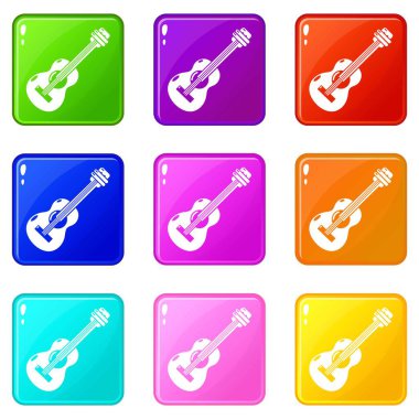 Gitar simgeleri 9 renk koleksiyonu ayarlayın