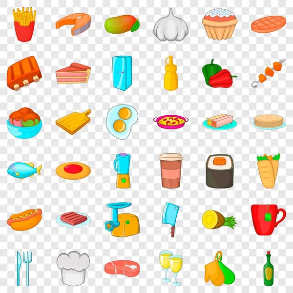 Conjunto de iconos de cocina, estilo dibujos animados — Vector de stock