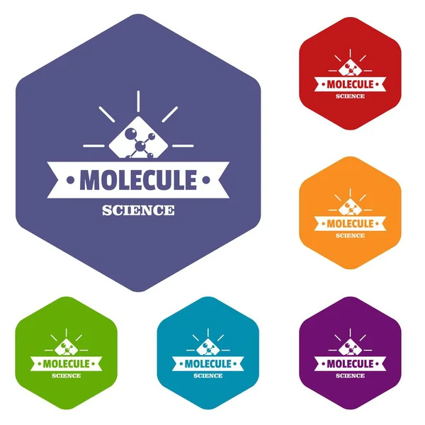 Iconos de ciencia molecular vector hexaedro — Vector de stock