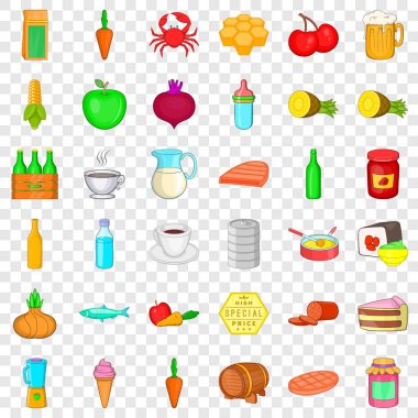 Yemek Icons set, karikatür tarzı