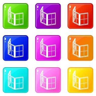 Cephe pencere çerçevesi simgeleri 9 renk koleksiyonu ayarlayın