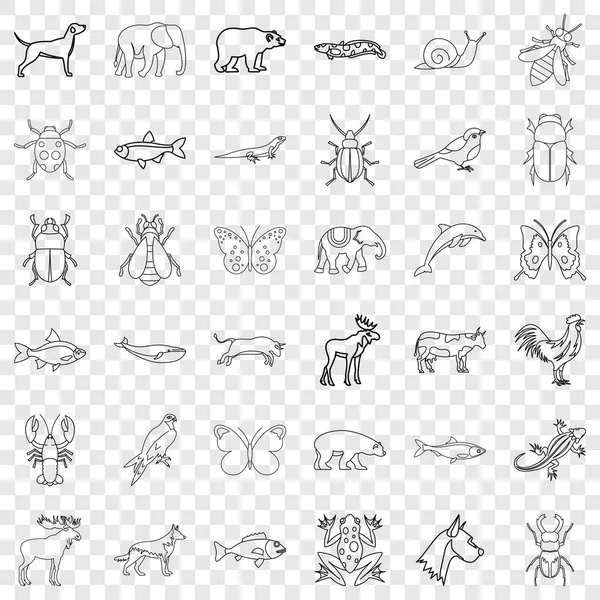 Conjunto de iconos de vida silvestre, estilo de contorno — Vector de stock