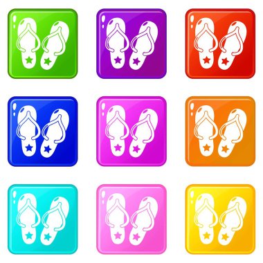 Flip flop simgeleri 9 renk koleksiyonu ayarlayın