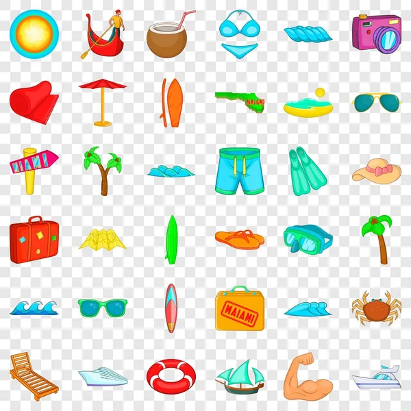 Conjunto de iconos de playa de verano, estilo de dibujos animados — Vector de stock