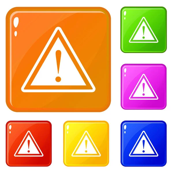 Señal de atención de advertencia con iconos de signo de exclamación conjunto vector de color — Vector de stock