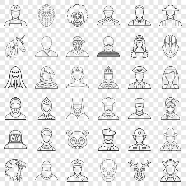 Conjunto de iconos faciales, estilo de contorno — Vector de stock