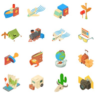 Yolculuk simgeleri seti, izometrik stil