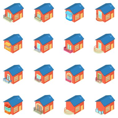 Balkon simgeleri seti, isometrik stil