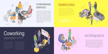 Coworking banner seti, isometrik stil