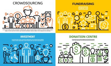 Crowdfunding idea banner set, outline style clipart