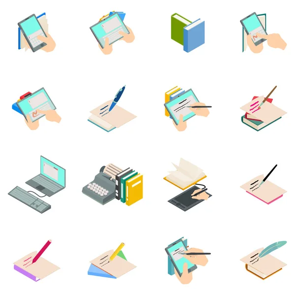 Conjunto de iconos novelistas, estilo isométrico — Vector de stock