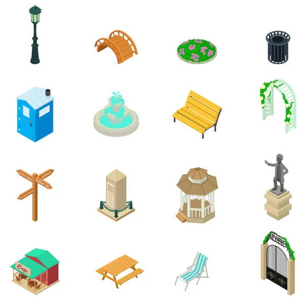 Parque coisas ícones conjunto, estilo isométrico —  Vetores de Stock